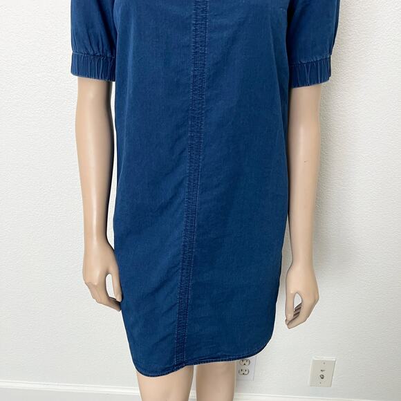 [COS] Blue Chambray Denim Half Sleeve Boat Neck Shift A-Line Mini Dress Size 6 - Picture 7 of 13